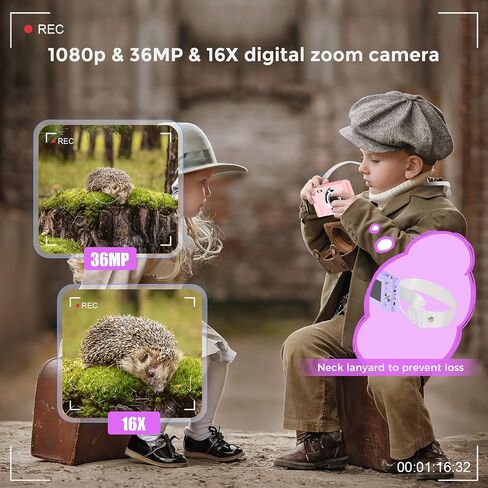 Digital Camera, RUAHETIL FHD 1080P 36MP 2.4 Inch LCD Vlogging Camera for Kids, 16X Zoom 2 Charging Modes Kids Compact Camera Point and Shoot Camera for Kids Teens Students Beginners in Saudi Arabia