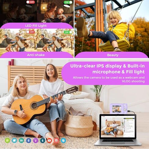 Digital Camera, RUAHETIL FHD 1080P 36MP 2.4 Inch LCD Vlogging Camera for Kids, 16X Zoom 2 Charging Modes Kids Compact Camera Point and Shoot Camera for Kids Teens Students Beginners in Saudi Arabia