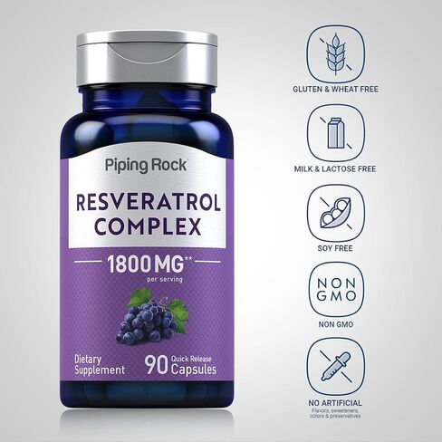 Piping Rock Resveratrol Complex 1800 mg | 90 Capsules | Ultra Potent | Non-GMO, Gluten Free Supplement in Saudi Arabia