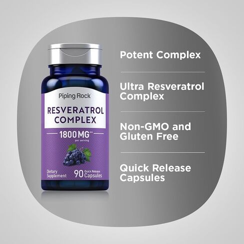 Piping Rock Resveratrol Complex 1800 mg | 90 Capsules | Ultra Potent | Non-GMO, Gluten Free Supplement in Saudi Arabia