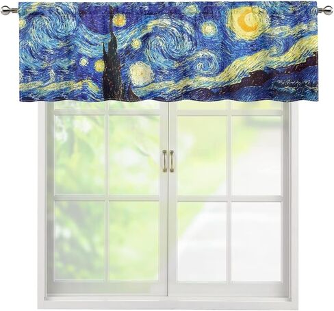 ZFRXIGN Van Gogh Starry Night Valances for Windows Curtain Rod Pocket Curtains Garden Dorm Decorate Small Valances for Bedroom Window Treatments Covering Drapes Short Curtain 54x18 Inch Blue in Saudi Arabia