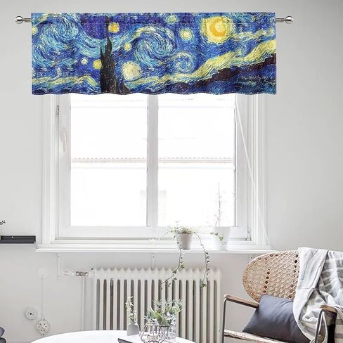 ZFRXIGN Van Gogh Starry Night Valances for Windows Curtain Rod Pocket Curtains Garden Dorm Decorate Small Valances for Bedroom Window Treatments Covering Drapes Short Curtain 54x18 Inch Blue in Saudi Arabia