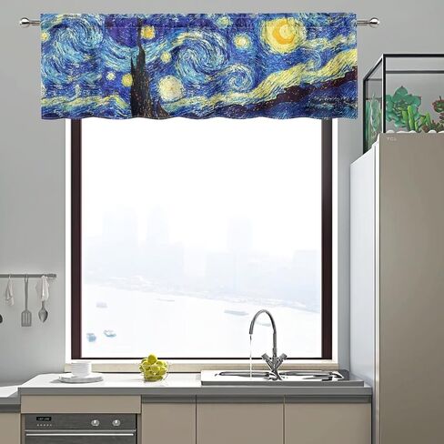 ZFRXIGN Van Gogh Starry Night Valances for Windows Curtain Rod Pocket Curtains Garden Dorm Decorate Small Valances for Bedroom Window Treatments Covering Drapes Short Curtain 54x18 Inch Blue in Saudi Arabia