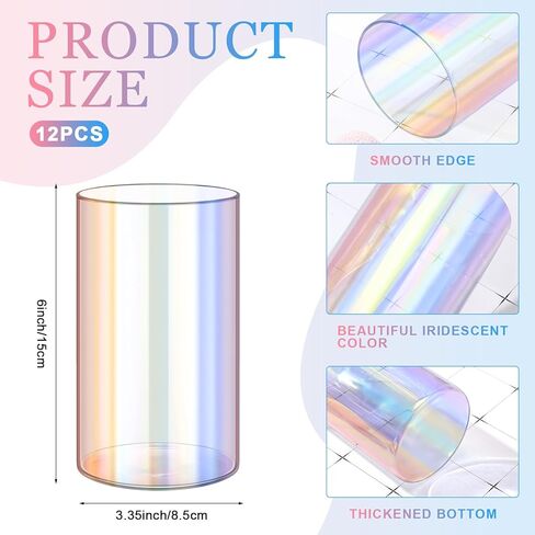 Tanlade 12 Pcs Glass Cylinder Vase 6 Inch Tall Iridescent Clear Vases Hurricane Candle Holders Flower Glass Vases for Wedding Centerpieces Home Office Decor Birthday Gift in Kuwait