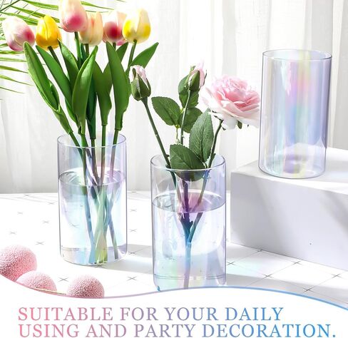 Tanlade 12 Pcs Glass Cylinder Vase 6 Inch Tall Iridescent Clear Vases Hurricane Candle Holders Flower Glass Vases for Wedding Centerpieces Home Office Decor Birthday Gift in Kuwait