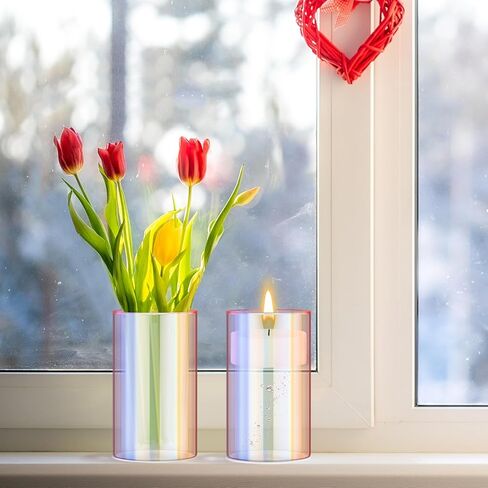 Tanlade 12 Pcs Glass Cylinder Vase 6 Inch Tall Iridescent Clear Vases Hurricane Candle Holders Flower Glass Vases for Wedding Centerpieces Home Office Decor Birthday Gift in Kuwait