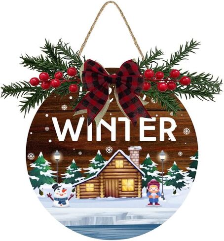 Aowotu Hello Winter Decoration Sign Family Farmhouse Welcome Winter Door Decoration Sign Hello Winter Snowman Christmas Door Hanging Sign Winter Front Door Wall Porch Christmas Decorations 12"X12" in Saudi Arabia
