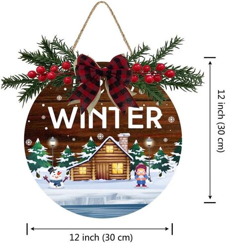 Aowotu Hello Winter Decoration Sign Family Farmhouse Welcome Winter Door Decoration Sign Hello Winter Snowman Christmas Door Hanging Sign Winter Front Door Wall Porch Christmas Decorations 12"X12" in Saudi Arabia
