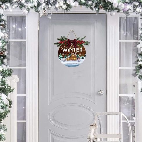 Aowotu Hello Winter Decoration Sign Family Farmhouse Welcome Winter Door Decoration Sign Hello Winter Snowman Christmas Door Hanging Sign Winter Front Door Wall Porch Christmas Decorations 12"X12" in Saudi Arabia