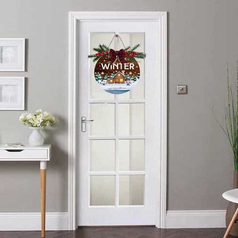 Aowotu Hello Winter Decoration Sign Family Farmhouse Welcome Winter Door Decoration Sign Hello Winter Snowman Christmas Door Hanging Sign Winter Front Door Wall Porch Christmas Decorations 12"X12" in Saudi Arabia