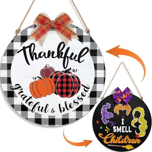 Thanksgiving Decorations Indoor Thanksgiving Wreath Door Sign Welcome Sign for Front Door Front Porch Decor Reversible I Smell Children Hanging Sign Hocus Pocus Decor Halloween Wreaths for Front Door in Kuwait