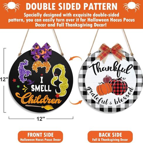 Thanksgiving Decorations Indoor Thanksgiving Wreath Door Sign Welcome Sign for Front Door Front Porch Decor Reversible I Smell Children Hanging Sign Hocus Pocus Decor Halloween Wreaths for Front Door in Kuwait