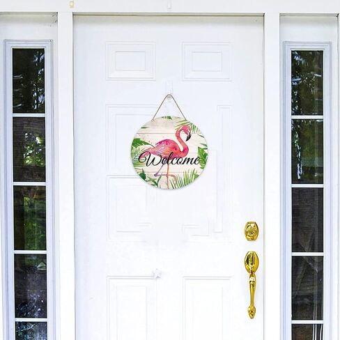 Palm Leaves with Flamingo, Welcome Sign Summer Plaque Porch Decor,Tropical Summer Sign, Welcome Door Sign in Saudi Arabia