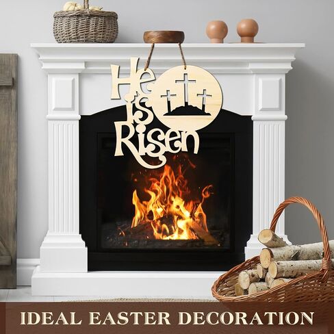 Easter Decorations Religious He Is Risen Door Hanger Easter Wooden Door Sign Easter Religious Decor Rustic Cross Hanging Sign with Burlap Bow Spring April Decoration for Wall Front Door, 12 Inch in Saudi Arabia