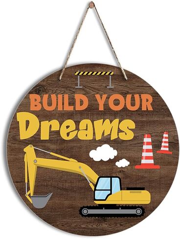 لافتة خشبية مستديرة بتصميم شاحنة بناء ملهمة «Build Your Dreams» لافتة خشبية معلقة بتصميم ريفي للمنزل وغرفة النوم والمكتب وديكور الحائط in Kuwait