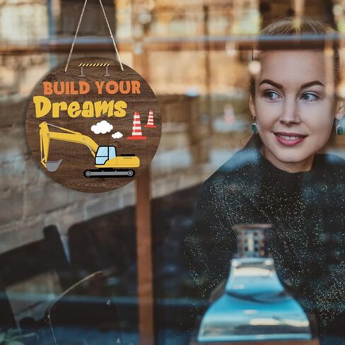 لافتة خشبية مستديرة بتصميم شاحنة بناء ملهمة «Build Your Dreams» لافتة خشبية معلقة بتصميم ريفي للمنزل وغرفة النوم والمكتب وديكور الحائط in Kuwait