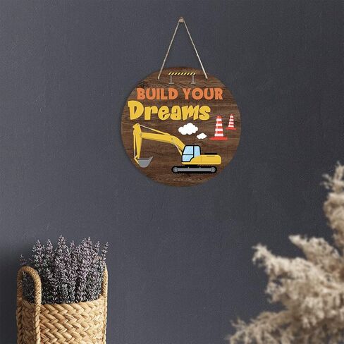 لافتة خشبية مستديرة بتصميم شاحنة بناء ملهمة «Build Your Dreams» لافتة خشبية معلقة بتصميم ريفي للمنزل وغرفة النوم والمكتب وديكور الحائط in Kuwait