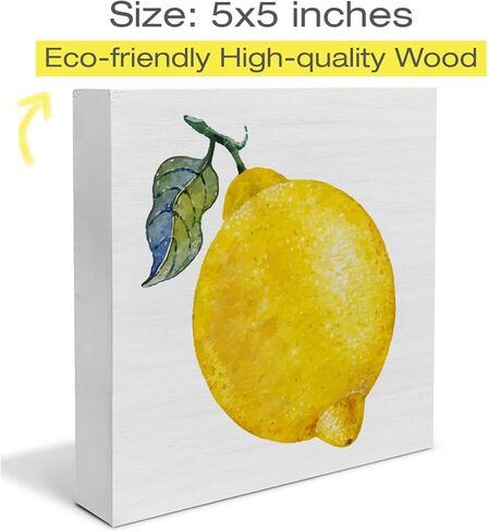 الرجعية الليمون صندوق خشبي علامة الليمون صندوق خشبي تسجيل الصيف الفن كتل مكتب ديكور علامات ريفي لرف الطاولة جدار ديكور المنزل 5 × 5 بوصة in Kuwait