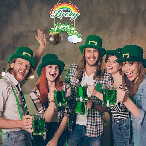 CHDITB القديس باتريك الديكور علامة معلقة، الأخضر شامروك البرسيم علامة الباب الأمامي مع وعاء قوس قزح من الذهب، محظوظ الربيع ديكور الأيرلندية هدية للمنزل في الهواء الطلق حزب عيد القديس بادي in Kuwait