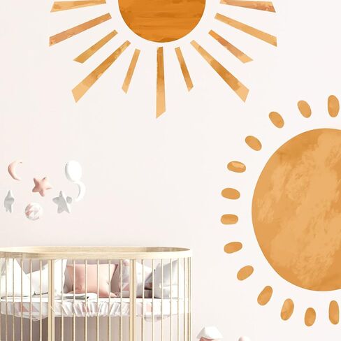 قطعتان من ملصقات الحائط الكبيرة بوهو نصف شمس قابلة للتقشير واللصق، ملصقات حائط من الفينيل كبيرة الحجم بألوان مائية بوهو صن شاين، قابلة للإزالة لديكور جدار شروق الشمس للأطفال وغرفة اللعب وغرفة الأطفال in Kuwait
