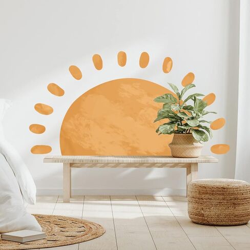 قطعتان من ملصقات الحائط الكبيرة بوهو نصف شمس قابلة للتقشير واللصق، ملصقات حائط من الفينيل كبيرة الحجم بألوان مائية بوهو صن شاين، قابلة للإزالة لديكور جدار شروق الشمس للأطفال وغرفة اللعب وغرفة الأطفال in Kuwait