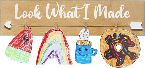 تصميمات أنيقة HG2038-GLM ديكوريكس مزرعة معلقة على الحائط 4 صور خشبية لعرض الصور مع مشابك وانظر إلى ما صنعته باللون الأسود للأعمال الفنية والرسومات والديكور وغرفة الأطفال والحضانة وغرفة اللعب والغسيل الرمادي in Kuwait