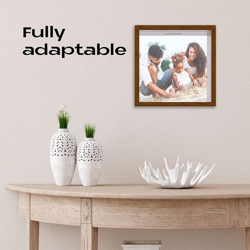 Shadow Box Brown Frame Display, 6"x6"x2", Box Pins, Medals, Wedding, Vacation, Money, Photos and Piggy Banks for Adults, Wood Glass Display Case. in Saudi Arabia