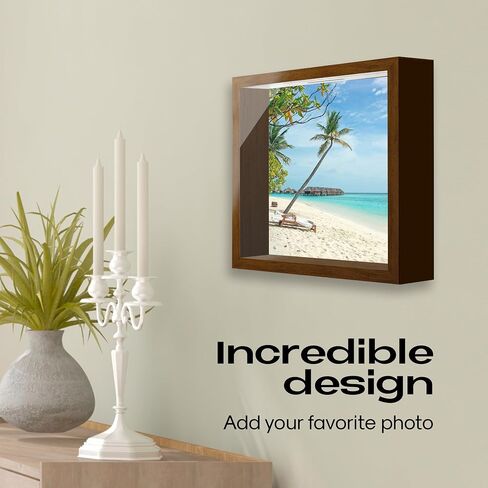 Shadow Box Brown Frame Display, 6"x6"x2", Box Pins, Medals, Wedding, Vacation, Money, Photos and Piggy Banks for Adults, Wood Glass Display Case. in Saudi Arabia