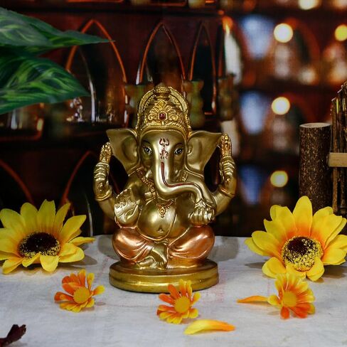 Indian God Lord Ganesha Statue - 5" H Hindu God Ganesh Idol for Diwali Gifts Meditation Yoga Room Altar Decoration Home Temple Mandir Pooja Item in Saudi Arabia