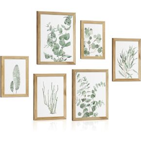 Botanical Plant Wall Art Prints: Sage Green Eucalyptus Bathroom Decor Boho Pictures for Bedroom Plant Leaves Poster Set Framed 6 Piece Living Room Home Decoration