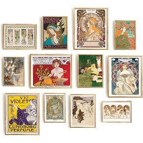 Set 12 Vintage Eclectic Wall Art - Maximalist Wall Decor, French Country Wall Art, Art Nouveau Decor Famous Art Prints Gallery Wall Decor, Alfons Mucha Poster Colorful Home Decor (8X10 in UNFRAMED) in Kuwait