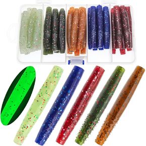 Zsrivk 40pcs Soft Fishing Lures 2.55in Finesse Ned Worms Lures, 5 Mixed Colors Soft Plastic Worm Lures Kit Saltwater Freshwater Bait for Bass Trout Crappie Walleye in Kuwait