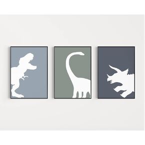 اليدوية الحد الأدنى ديناصور قماش جدار الفن 3 قطعة 12x16in، مجردة تي ريكس الأولاد غرفة الملصقات الجمالية، الحيوان ترايسيراتوبس براكيوصور طباعة اللوحة ديكور للأطفال طفل الحضانة غير المؤطرة in Kuwait