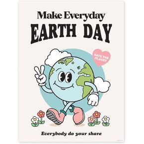 Retro Earth Day Poster, Earth Wall Art, Retro Environmental Poster, Cute Wall Decor, Vintage Character Dorm Poster