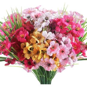 12 حزمة من الزهور الاصطناعية الخارجية مقاومة للاشعة فوق البنفسجية لا تبهت من البلاستيك الصناعي والشجيرات الخضراء للحديقة والشرفة وصندوق النافذة من بوجكلوي in Kuwait