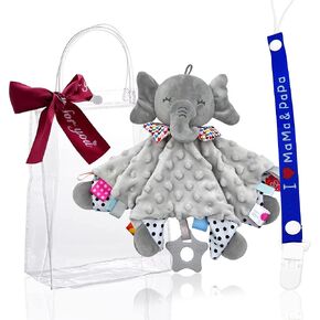 Baby Boy Gifts Set, Baby Gifts Includes Baby Comforter Blanket and Pacifier Clip Chain, Unique Present for Baby Shower & Newborn Lovey（Blue Clip Chain） in Kuwait