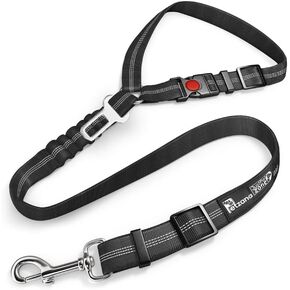 سرج حزام مقعد الكلب للسيارة - سلسلة 2 في 1 وتقييد تثبت على مسند الرأس. شريط مطاطي قابل للتعديل، قوي، متين، قابل للدوران 360 درجة لن يلتوي، عاكس، سهل الاستخدام (اسود، عبوة واحدة) in Kuwait