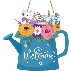 Easter Decorations Easter Wreaths for Front Door Spring Wreath Easter Door Decorations Wooden Flower Bunny Welcome Sign Door Hanger for Spring Easter Home Indoor Outdoor Decor in Saudi Arabia