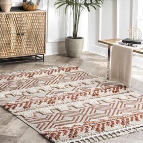 سجادة nuLOOM Zuri Shaggy Banded Tribal Runner، مقاس 2' 6'' x 8'، صدأ in Kuwait