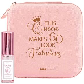 هدية ZomefinKiu لامرأة تبلغ من العمر 60 عامًا، صندوق تخزين مجوهرات عيد الميلاد الستين مع زجاجة عطر قابلة لإعادة الملء، هدية عيد ميلاد 60 لها، 60 ورائعة، عيد ميلاد المرأة الستين، هدية عيد ميلاد 60 in Kuwait