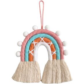 تعليق على الحائط بألوان قوس قزح، تعليق على الحائط منسوج بألوان قوس قزح، فن جدار قوس قزح، تعليق على الحائط البوهيمي، ديكور جدار قوس قزح مصنوع يدويًا لغرف الأطفال وديكور المنزل (بني، 6 × 7 × 0.39 بوصة) in Kuwait