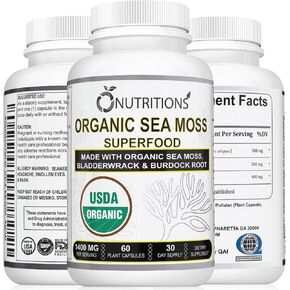 O NUTRITIONS Sea Moss Gummies مع Sea Moss 3000mg، زيت الحبة السوداء 2000mg، Ashwagandha 1000mg، الكركم 1000mg، Bladderwrack 1000mg (USDA Organic SEA Moss-1 Pack) in Kuwait