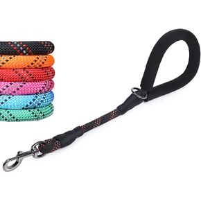 VIVAGLORY Short Dog Leash 18 in, Durable Mountain Climbing Reflective Rope Dog Lead with Soft Padded Traffic Handle for Large Dogs for Walking & Training, Black in Kuwait