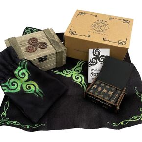 TheDarknessUnicorn Ogham's Fortune Oracle Set صندوق المذبح الخشبي صندوق الروني القماشي وحقيبة الروني ودليل عصي أوغام in Kuwait
