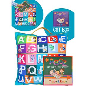 ABC Alphabet Learning Pillow Case and Book with Letter tracing, Early Childhood Education Materials and Activities for Preschooler and Toddler, Learning Toys gift for 3+ year old, Green no filling