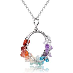 بيسوينث عقد كريستال علاجي بـ7 احجار شاكرا للنساء من الاحجار الكريمة الطبيعية بالوان قوس قزح ريكي روحية كوارتز شاكرا دائرية، هدايا مجوهرات لعيد الام وعيد الام، 7 احجار شاكرا, 7 أحجار شاكرا in Kuwait