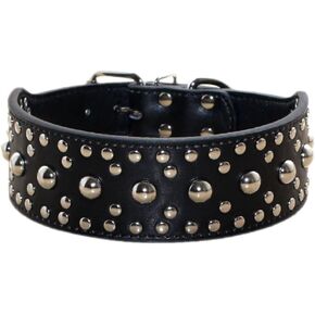Studded Dog Collar, PU Leather Dog Collar for Medium Large Dogs (M:17-20 inch, Black)