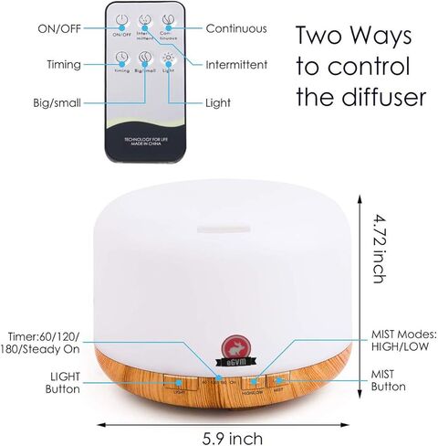 موزع روائح عطرية لطيف للاطفال سعة 500 مل، مرطب هواء هادئ لغرفة النوم مع جهاز تحكم عن بعد ومؤقت 4 اوضاع واضاءة LED بـ7 الوان وخاصية ايقاف التشغيل التلقائي عند نفاذ الماء in Kuwait