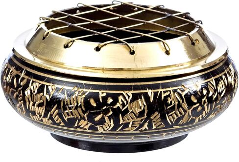 الترناتف ايماجينيشن موقد شاشة نحاسي صلب جميل مع نحت فني وقاعدة اكواب خشبية. اسود in Kuwait