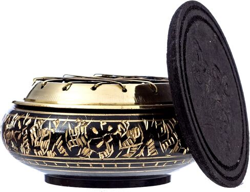 الترناتف ايماجينيشن موقد شاشة نحاسي صلب جميل مع نحت فني وقاعدة اكواب خشبية. اسود in Kuwait